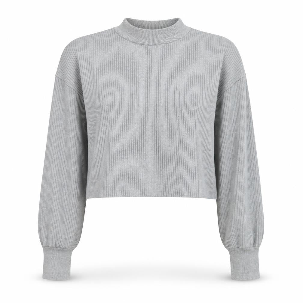 4th & Reckless Women's Grey Cropped Mock Neck Long Sleeve Top Size 14