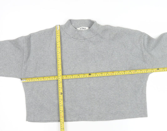 4th + Reckless Women's Grey Cropped Mock Neck Long Sleeve Top Size 14