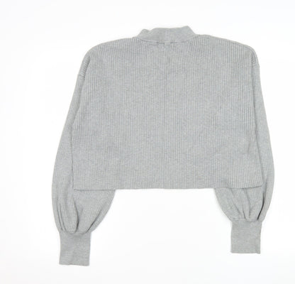 4th + Reckless Women's Grey Cropped Mock Neck Long Sleeve Top Size 14