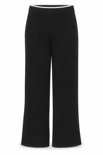 Boohoo Women Black Ribbed Wide-Leg Trousers UK 20/22 Acrylic Knit