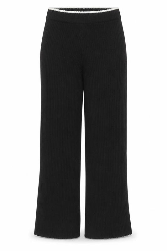 Boohoo Women Black Ribbed Wide-Leg Trousers UK 20/22 Acrylic Knit