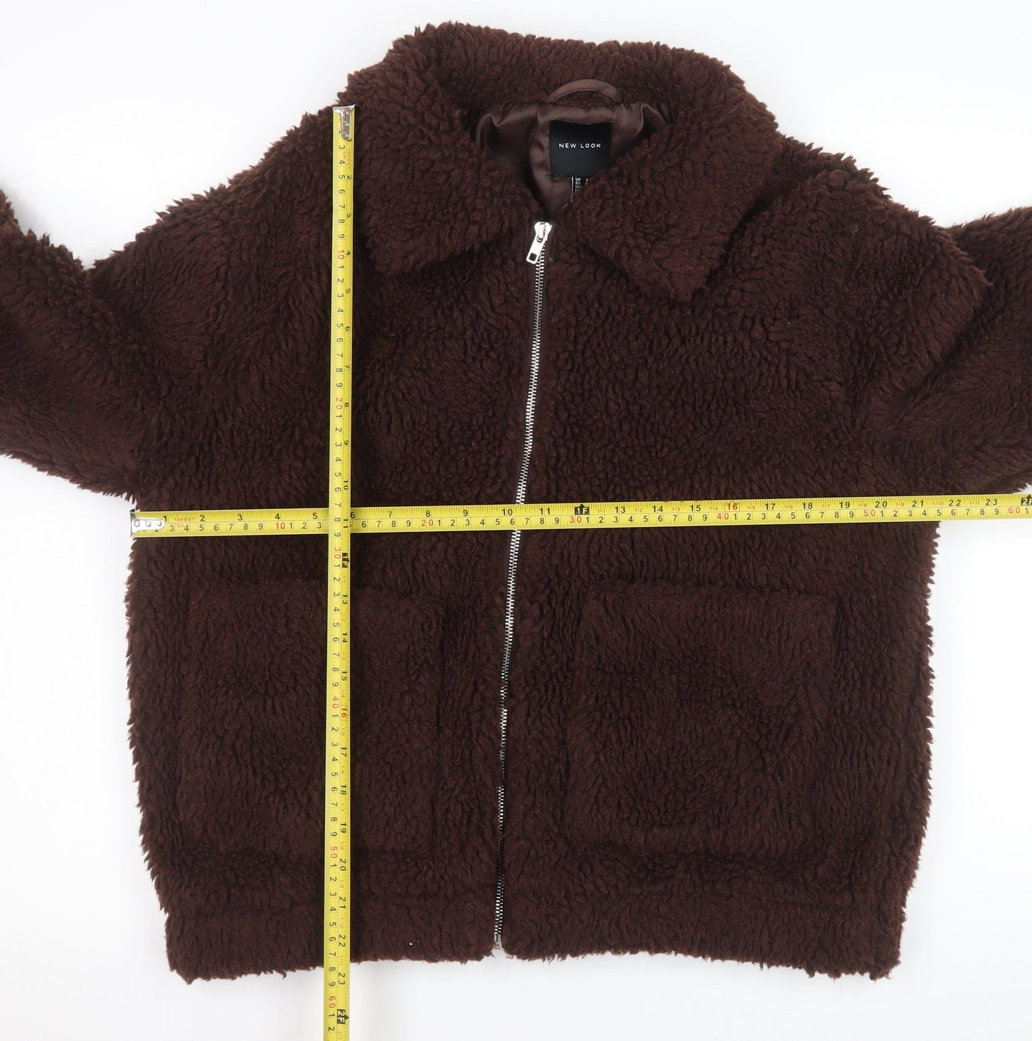 New Look Women’s Brown Teddy Fleece Zip Jacket Size S Winter Casual