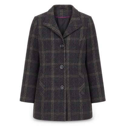 BHS Womens Grey Check Wool Blend Mid-Length Coat Size 16