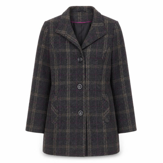 BHS Womens Grey Check Wool Blend Mid-Length Coat Size 16
