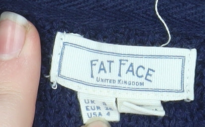 Womens UK Size 8 Fat Face Blue Cardigan Jumper