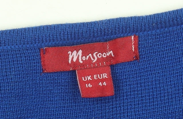 Womens UK Size 16 Monsoon Blue Cardigan Jumper