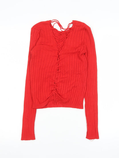 Womens UK Size S Bershka Red Cropped Blouse