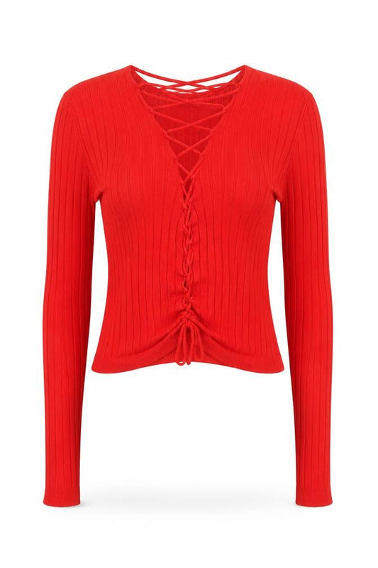 Womens UK Size S Bershka Red Cropped Blouse