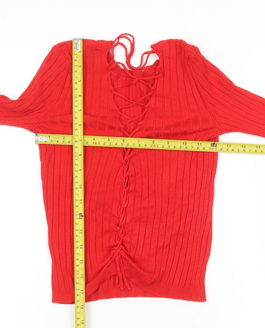 Womens UK Size S Bershka Red Cropped Blouse