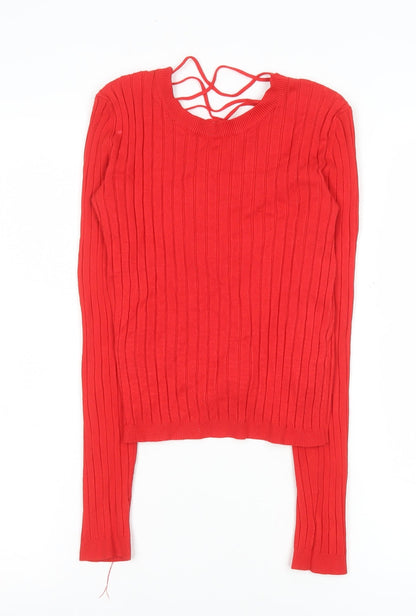Womens UK Size S Bershka Red Cropped Blouse
