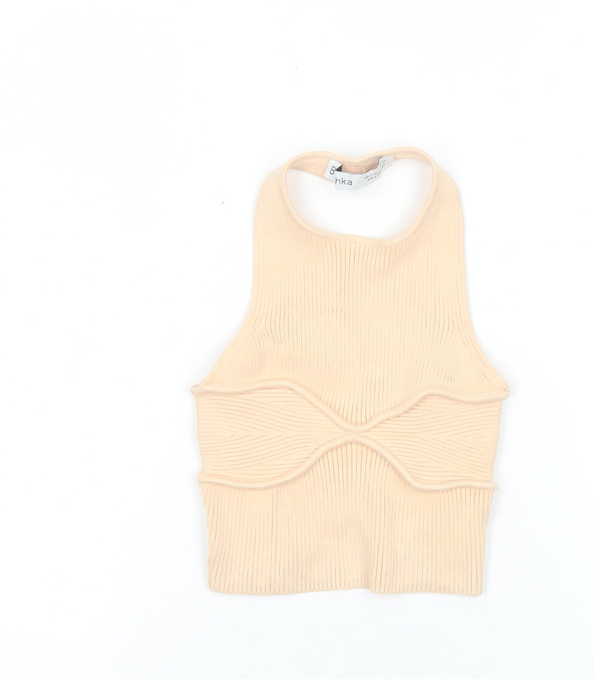 Womens UK Size XS Bershka Beige Cropped Tank