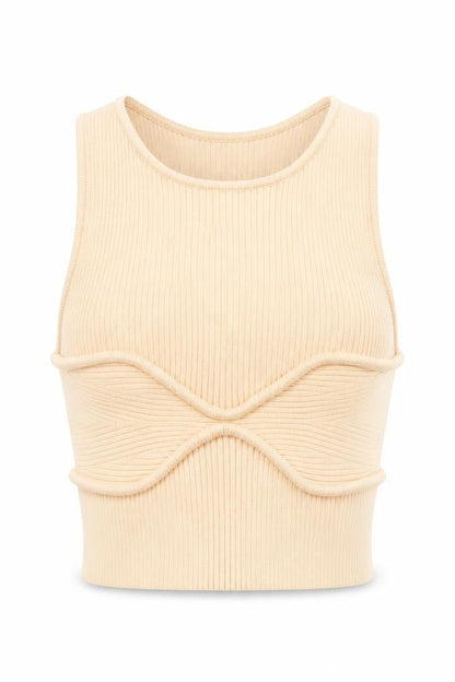 Womens UK Size XS Bershka Beige Cropped Tank