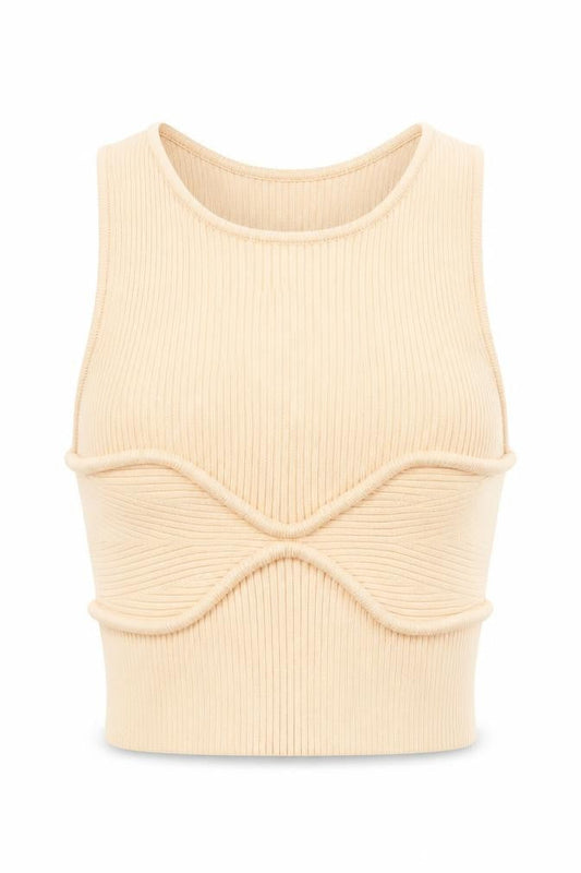 Womens UK Size XS Bershka Beige Cropped Tank