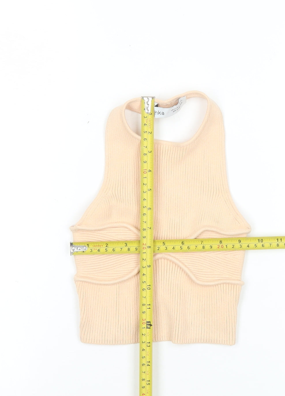 Womens UK Size XS Bershka Beige Cropped Tank
