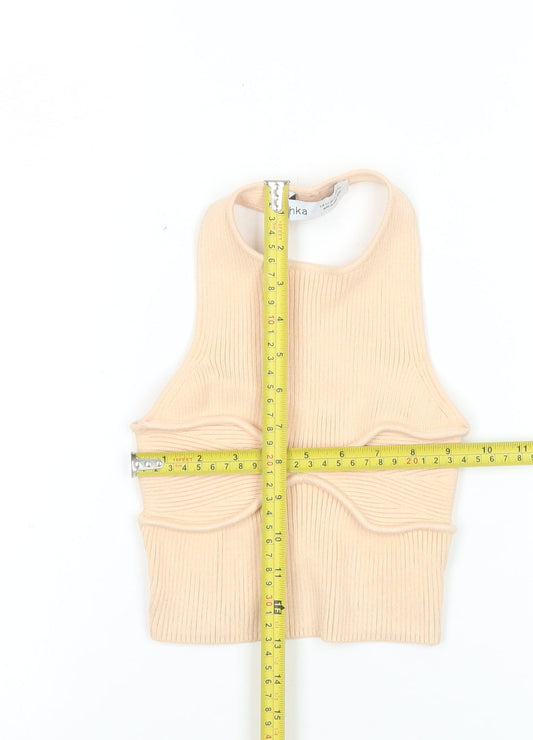 Womens UK Size XS Bershka Beige Cropped Tank