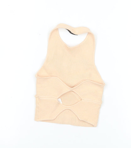 Womens UK Size XS Bershka Beige Cropped Tank