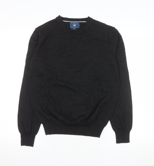 Moss 1851 Men's Black Merino Wool Blend Crew Neck Jumper M