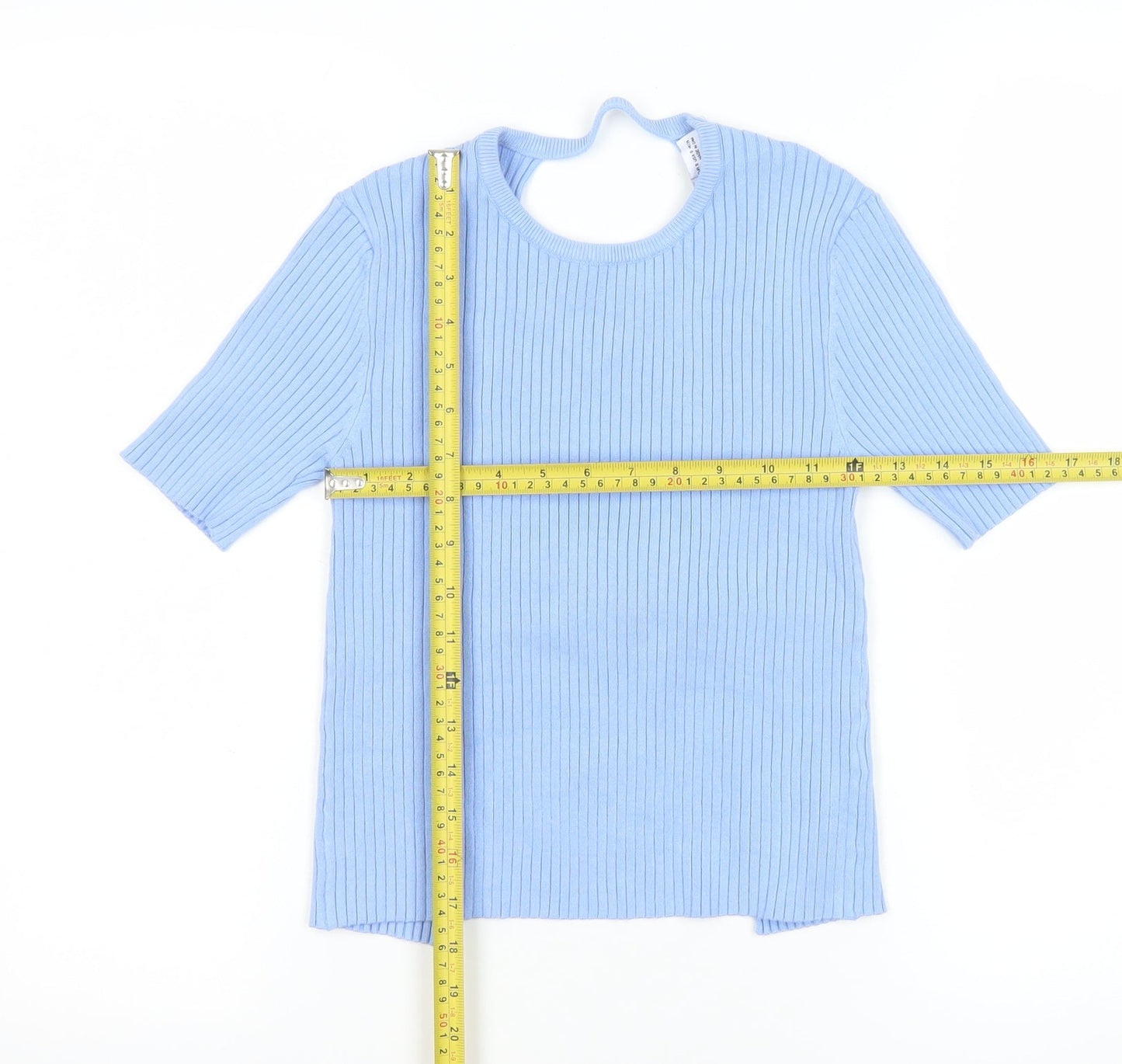 Womens UK Size S Zara Blue Basic T-Shirt