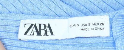 Womens UK Size S Zara Blue Basic T-Shirt