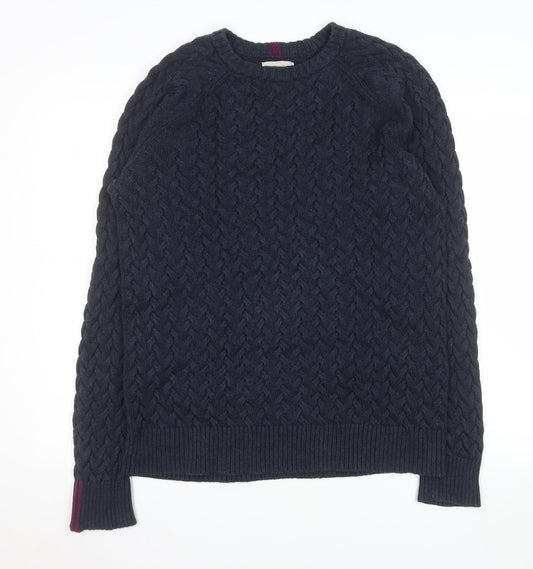 White Stuff Men's Blue Cable-Knit Cotton Jumper Size L