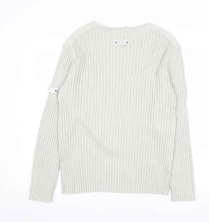 Next Men's Beige Cotton Ribbed V-Neck Jumper Size M