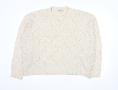 In The Style Women's Beige Beaded Knit Pullover Jumper Size 14