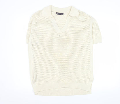 Marks and Spencer Men's Ivory Cotton V-Neck Short Sleeve Knit Jumper M