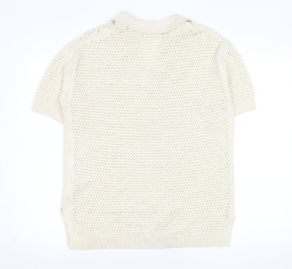 Marks and Spencer Men's Ivory Cotton V-Neck Short Sleeve Knit Jumper M