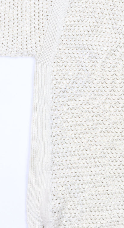 Marks and Spencer Men's Ivory Cotton V-Neck Short Sleeve Knit Jumper M
