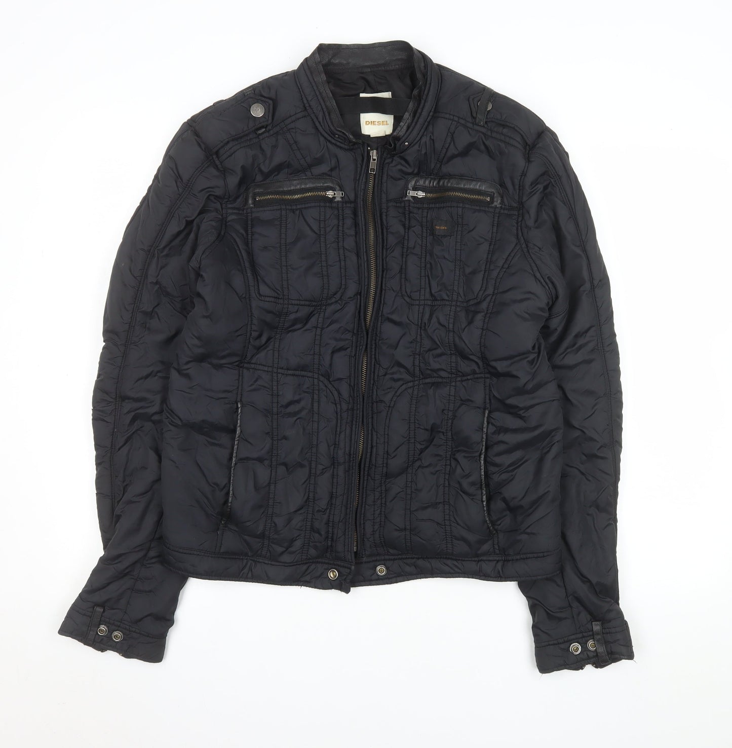 Womens UK Size L Diesel Black Biker Coat