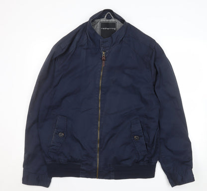 Red Herring Men's Blue Cotton Bomber Jacket Size L 46in Full Zip Casual