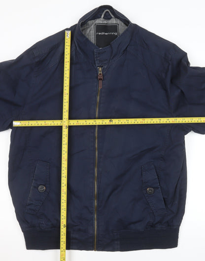 Red Herring Men's Blue Cotton Bomber Jacket Size L 46in Full Zip Casual