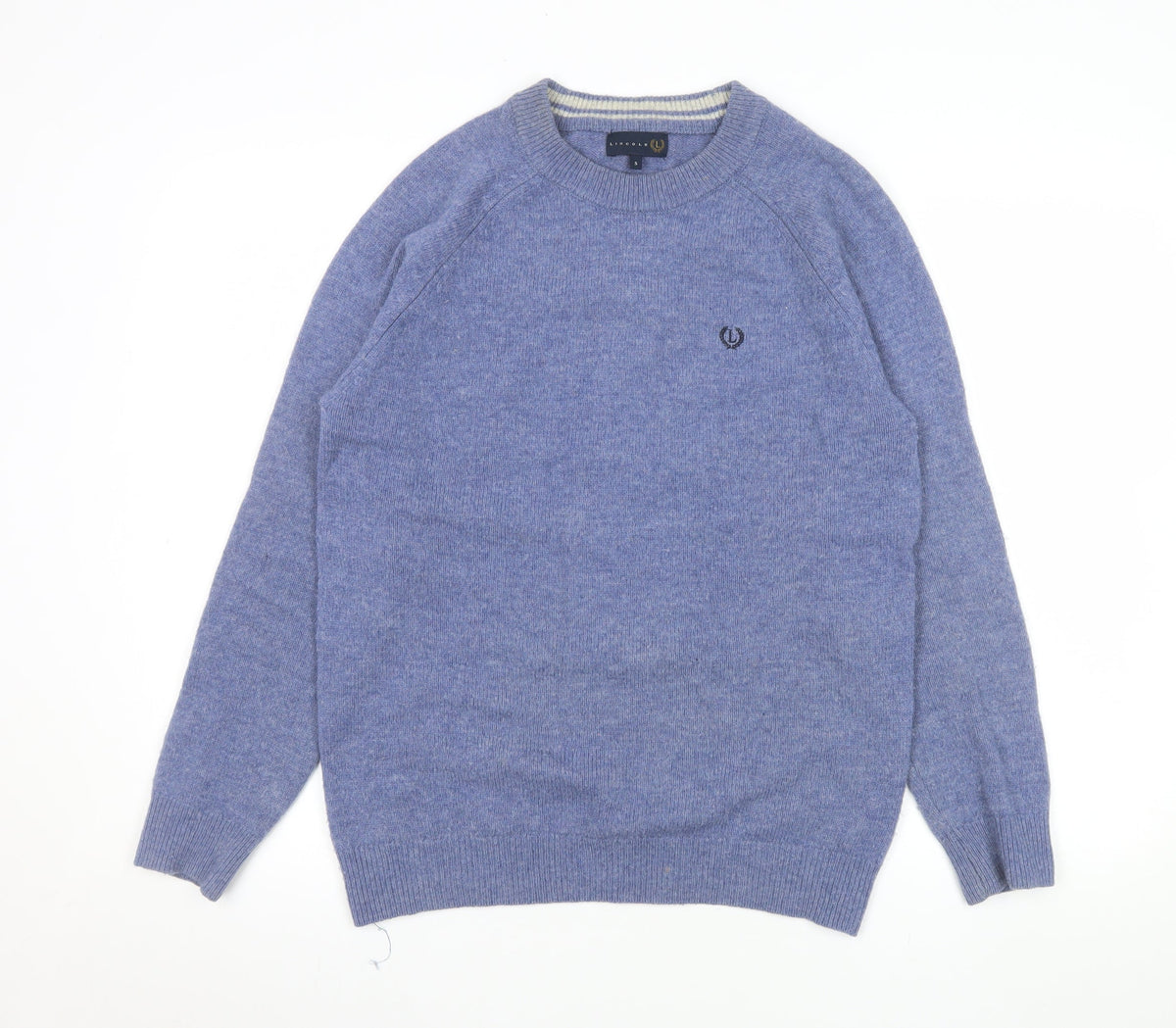 Lincoln Men's Blue Wool Crew Neck Pullover Jumper Size S