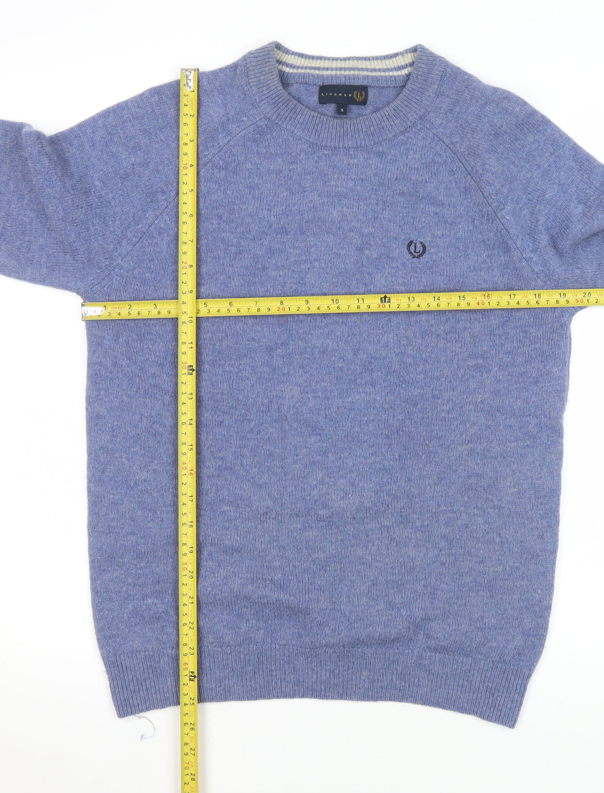 Lincoln Men's Blue Wool Crew Neck Pullover Jumper Size S