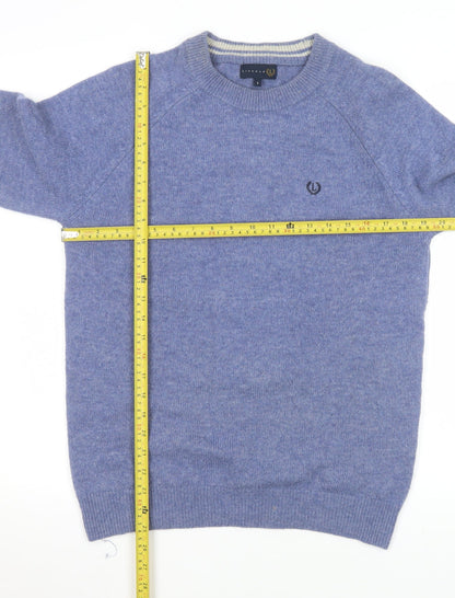 Lincoln Men's Blue Wool Crew Neck Pullover Jumper Size S