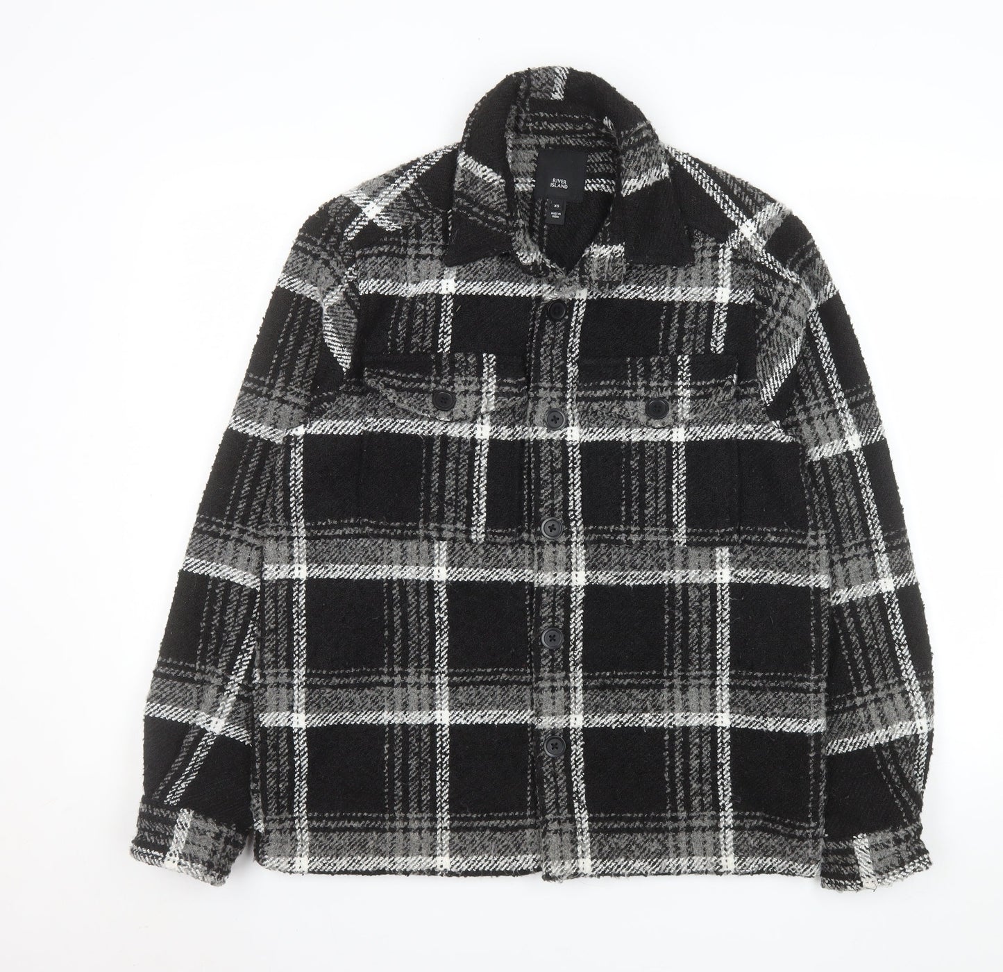 River Island Men's Black Check Fleece Shacket XS