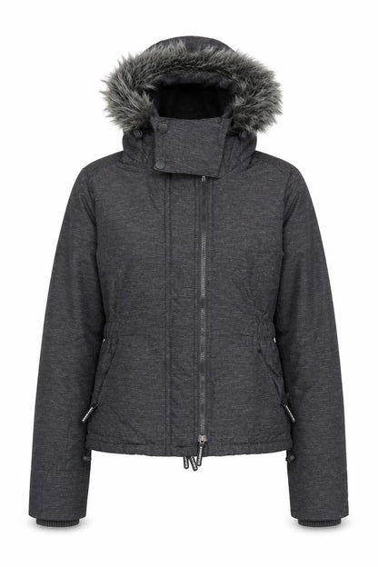 Superdry Women Grey S Puffer Jacket Hooded Fur Trim Winter Coat