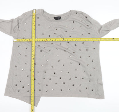 Topshop Women Grey Beaded Knit Long Sleeve Blouse UK 8