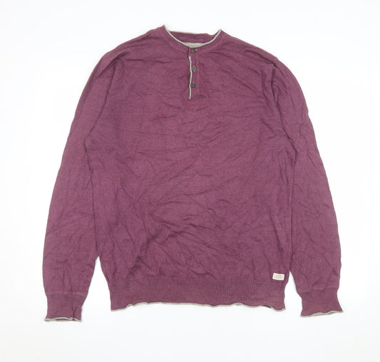 White Stuff Men’s Purple Cotton Cashmere Henley Jumper Size L
