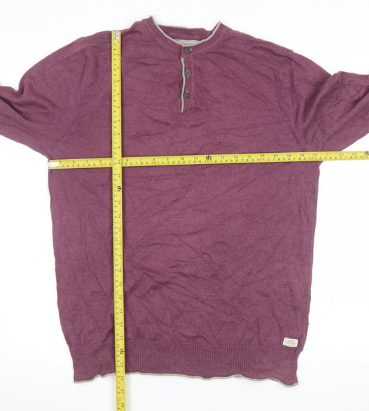 White Stuff Men’s Purple Cotton Cashmere Henley Jumper Size L