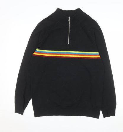 Tu Mens Black Striped 1/4 Zip Knit Jumper M