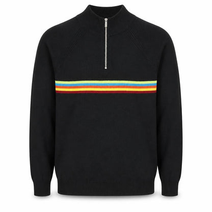 Tu Mens Black Striped 1/4 Zip Knit Jumper M