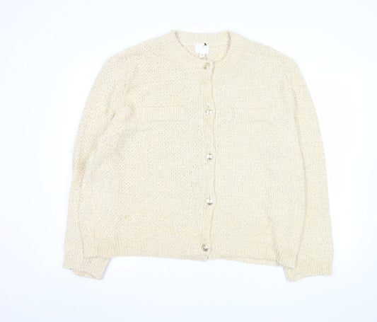 H&M Womens Beige Knit Cardigan XL Soft Cotton Blend
