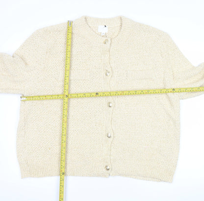 H&M Womens Beige Knit Cardigan XL Soft Cotton Blend