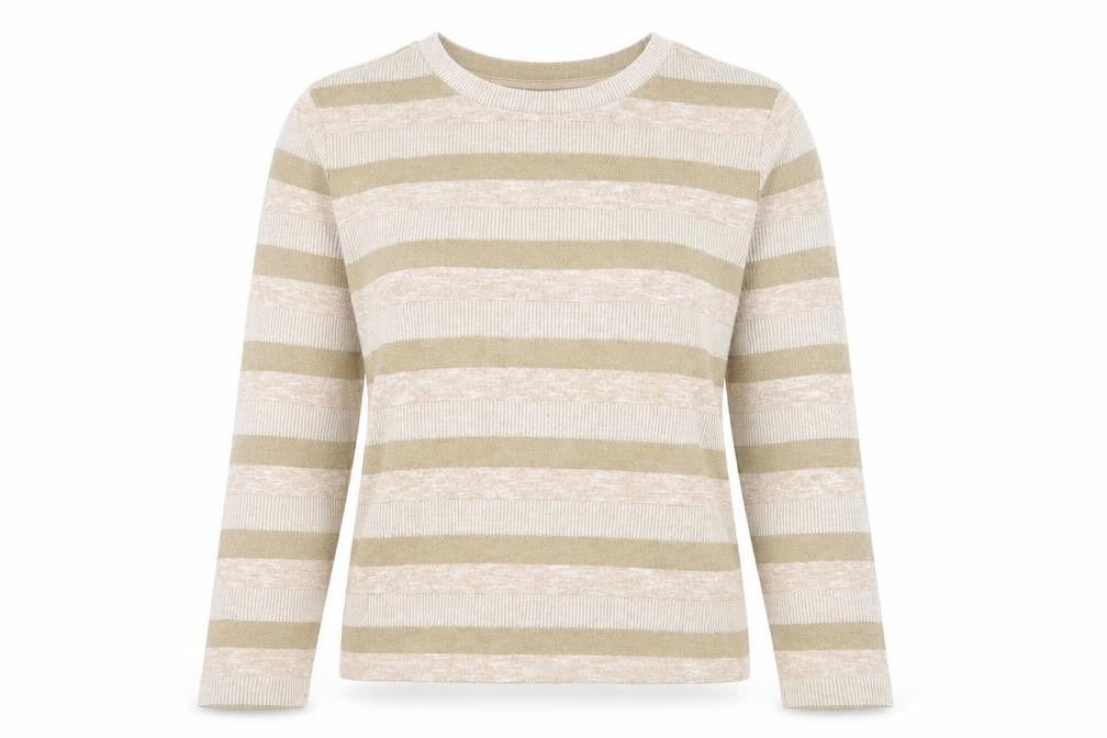 Marks and Spencer Women’s Beige Striped Crew Neck Knit Jumper Size 14