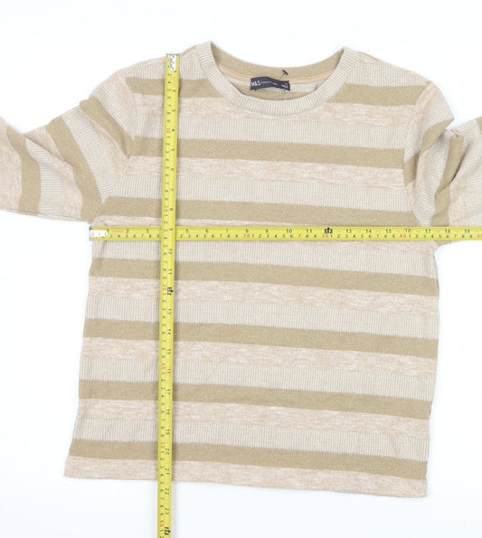 Marks and Spencer Women’s Beige Striped Crew Neck Knit Jumper Size 14