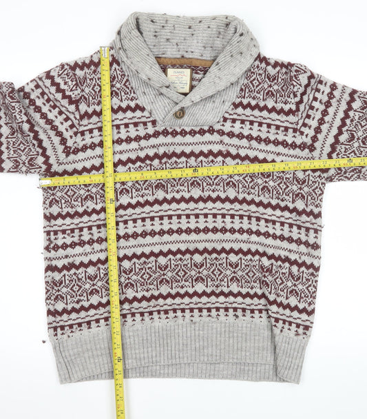Dunnes Mens Grey Fair Isle Shawl Neck Jumper Size L
