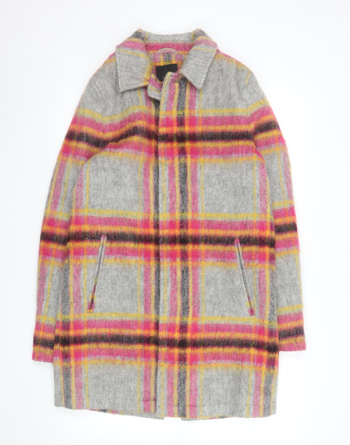 ASOS Womens Grey Check Wool Blend Mid-Length Overcoat S