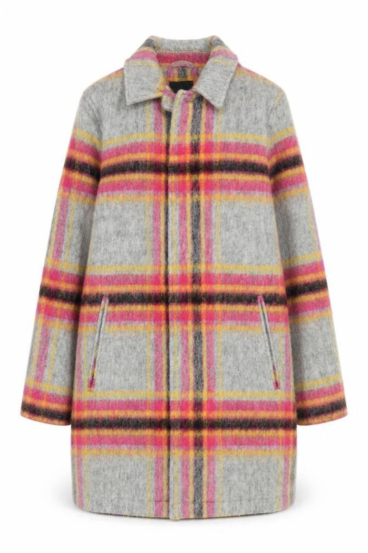 ASOS Womens Grey Check Wool Blend Mid-Length Overcoat S