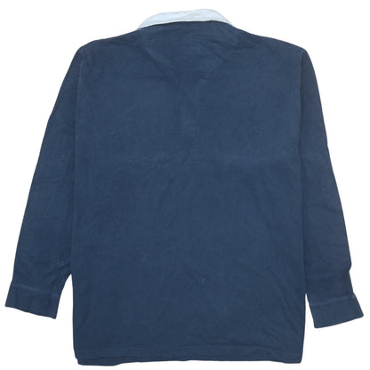 George Men's Blue XL Rugby Style Long Sleeve Polo Shirt